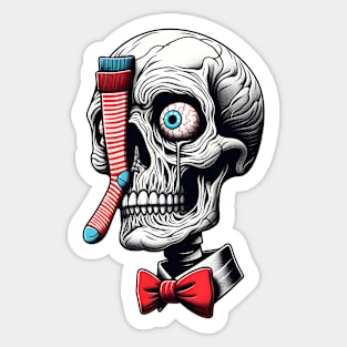 A Skull With Stuck Socks And A Bow Tie Sticker